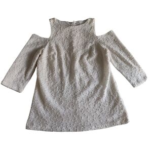 Jennifer Lopez 1X Cold Shoulder White Bobble Texture Metallic Knit Top